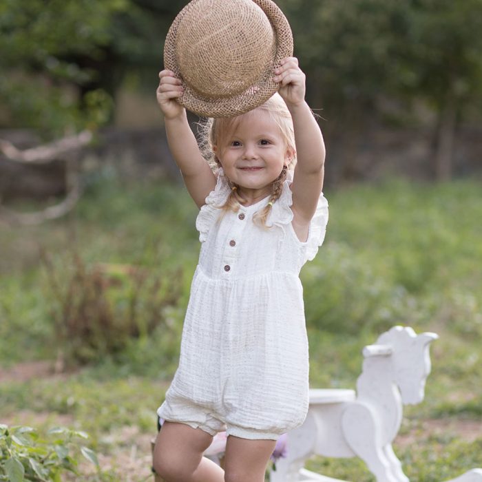 organicera muslin romper frills glitter