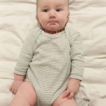 organicera organic baby long sleeve body suit aqua striped