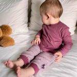 organicera organic baby pants with elastic band bordeaux striped