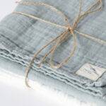 OrganicEra Organic Cotton Muslin Set of 2 pcs, Hand embroidered, Aqua - Image 2