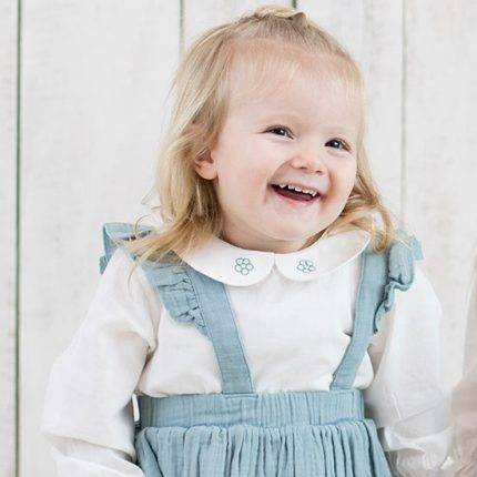 organicera organic vual baby girl peter pan collar shirt with embroidery white