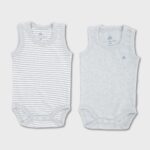 OrganicEra Organic Baby Sleeveless Bodysuit, 2 pcs Set, Aqua Melange