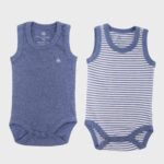 OrganicEra Organic  Baby Sleeveless Bodysuit, 2 pcs Set, Indigo Melange