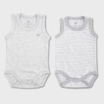 OrganicEra Organic Baby Sleeveless Bodysuit, 2 pcs Set, Grey Melange