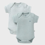 OrganicEra Organic Newborn Baby Short Sleeve Bodysuit, 2 pcs Set, Aqua Melange