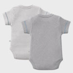 OrganicEra Organic Newborn Baby Short Sleeve Bodysuit, 2 pcs Set, Grey Melange - Image 4