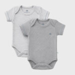 OrganicEra Organic Newborn Baby Short Sleeve Bodysuit, 2 pcs Set, Grey Melange