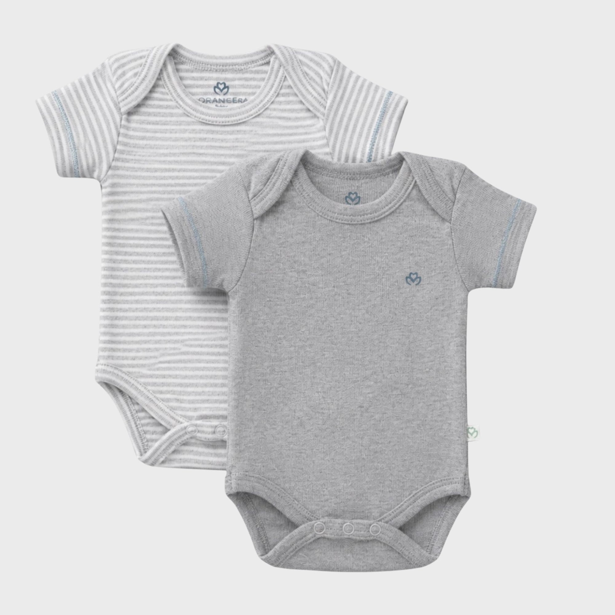 organicera_Short_Sleeve_bodysuit_grey_striped_set_result OrganicEra Organic Newborn Baby Short Sleeve Bodysuit, 2 pcs Set, Grey Melange - Image 1
