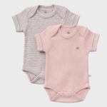 OrganicEra Organic Newborn Baby Short Sleeve Bodysuit, 2 pcs Set, Rose Melange