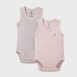 OrganicEra Organic Newborn Baby Sleeveless Bodysuit, 2 pcs Set, Rose Melange