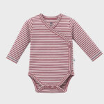 OrganicEra Organic Long Sleeve Newborn Kimono Baby Body, Striped, Bordeaux Melange