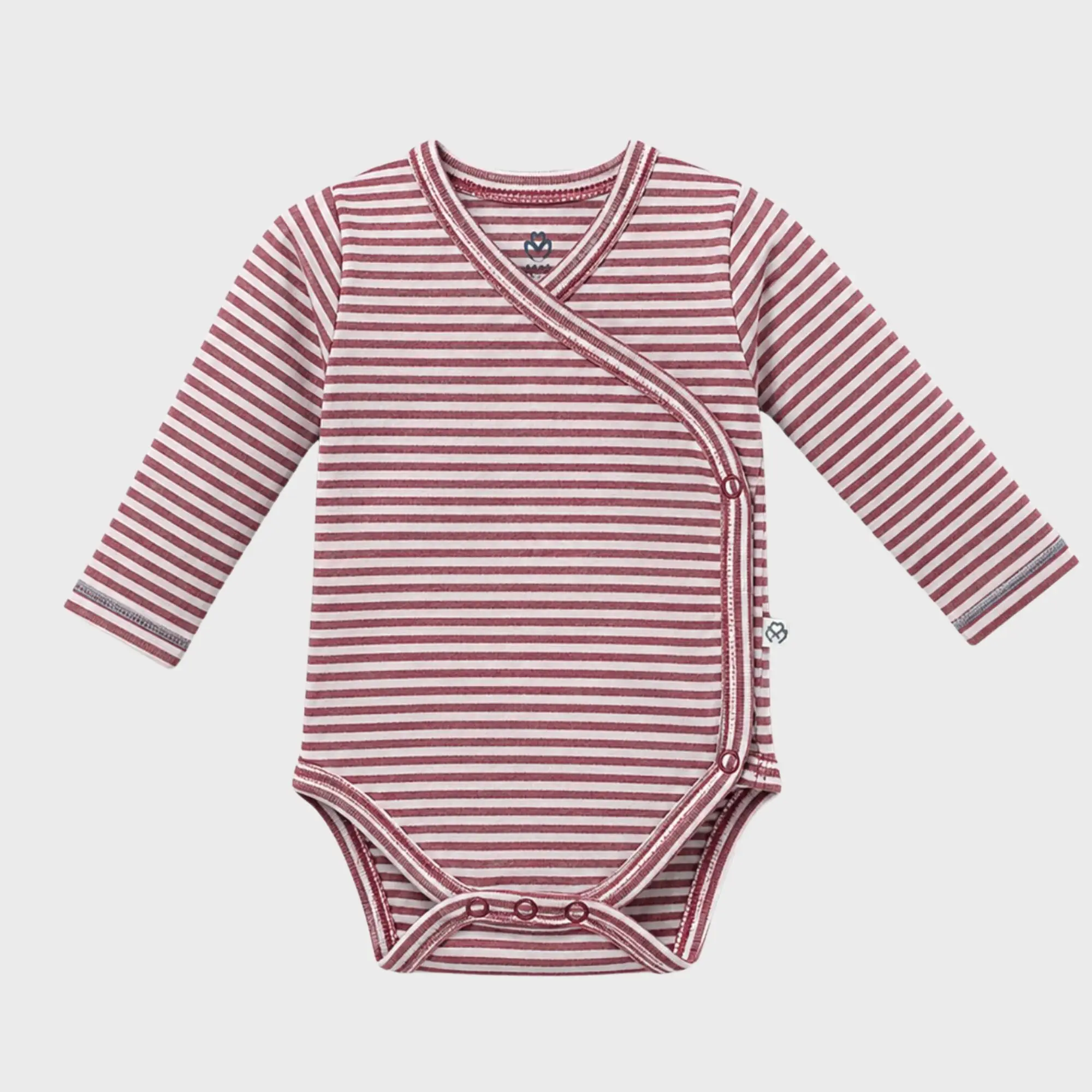 organicera_long_sleeve_kimono_bodysuit_bordeaux_striped_result OrganicEra Organic Long Sleeve Newborn Kimono Baby Body, Striped, Bordeaux Melange - Image 1