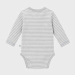 OrganicEra Organic Long Sleeve Newborn Kimono Baby Body, Striped, Grey Melange - Image 2