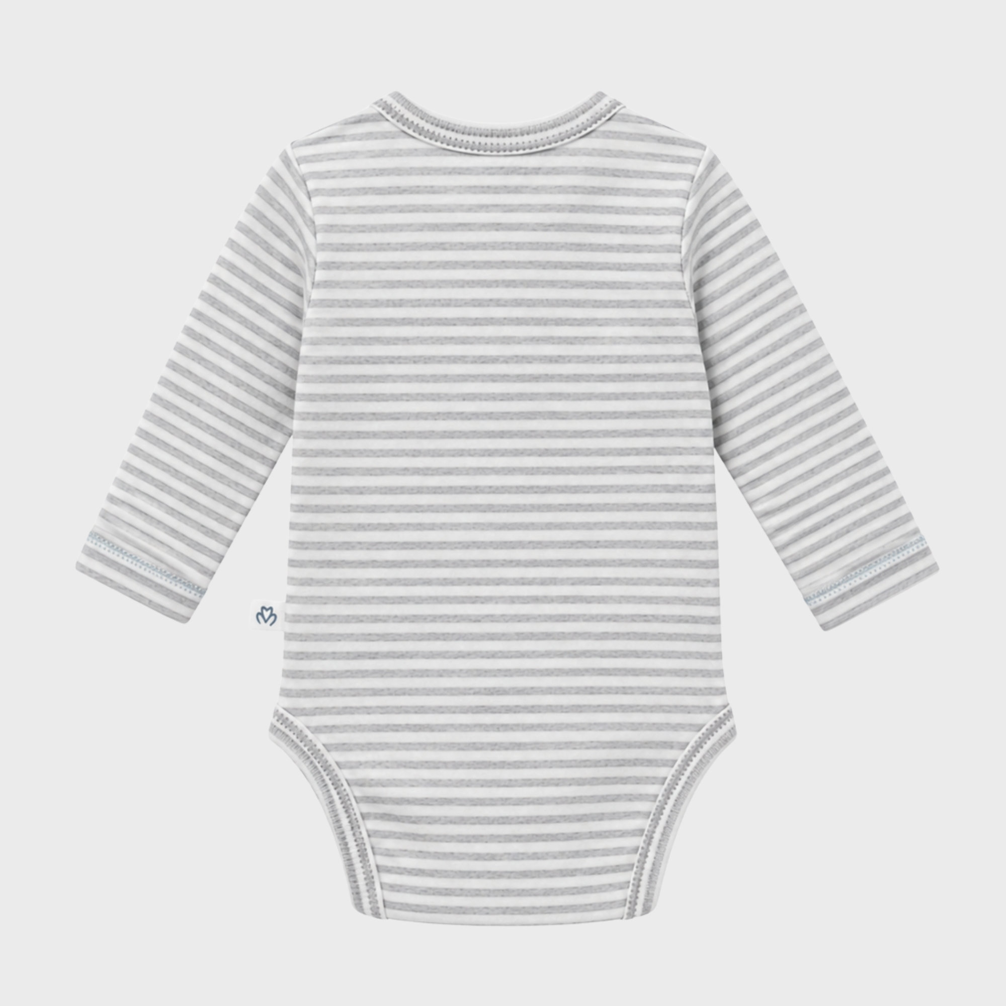 organicera_long_sleeve_kimono_bodysuit_grey_striped_back_result OrganicEra Organic Long Sleeve Newborn Kimono Baby Body, Striped, Grey Melange - Image 2