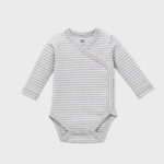 OrganicEra Organic Long Sleeve Newborn Kimono Baby Body, Striped, Grey Melange