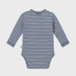 OrganicEra Organic Long Sleeve Newborn Kimono Baby Body, Striped, Indigo Melange - Image 2