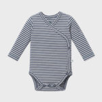 OrganicEra Organic Long Sleeve Newborn Kimono Baby Body, Striped, Indigo Melange