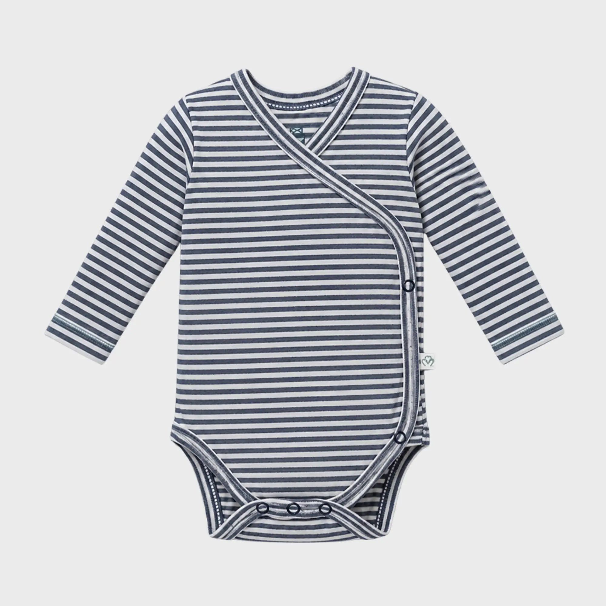 organicera_long_sleeve_kimono_bodysuit_indigo_striped_result OrganicEra Organic Long Sleeve Newborn Kimono Baby Body, Striped, Indigo Melange - Image 1