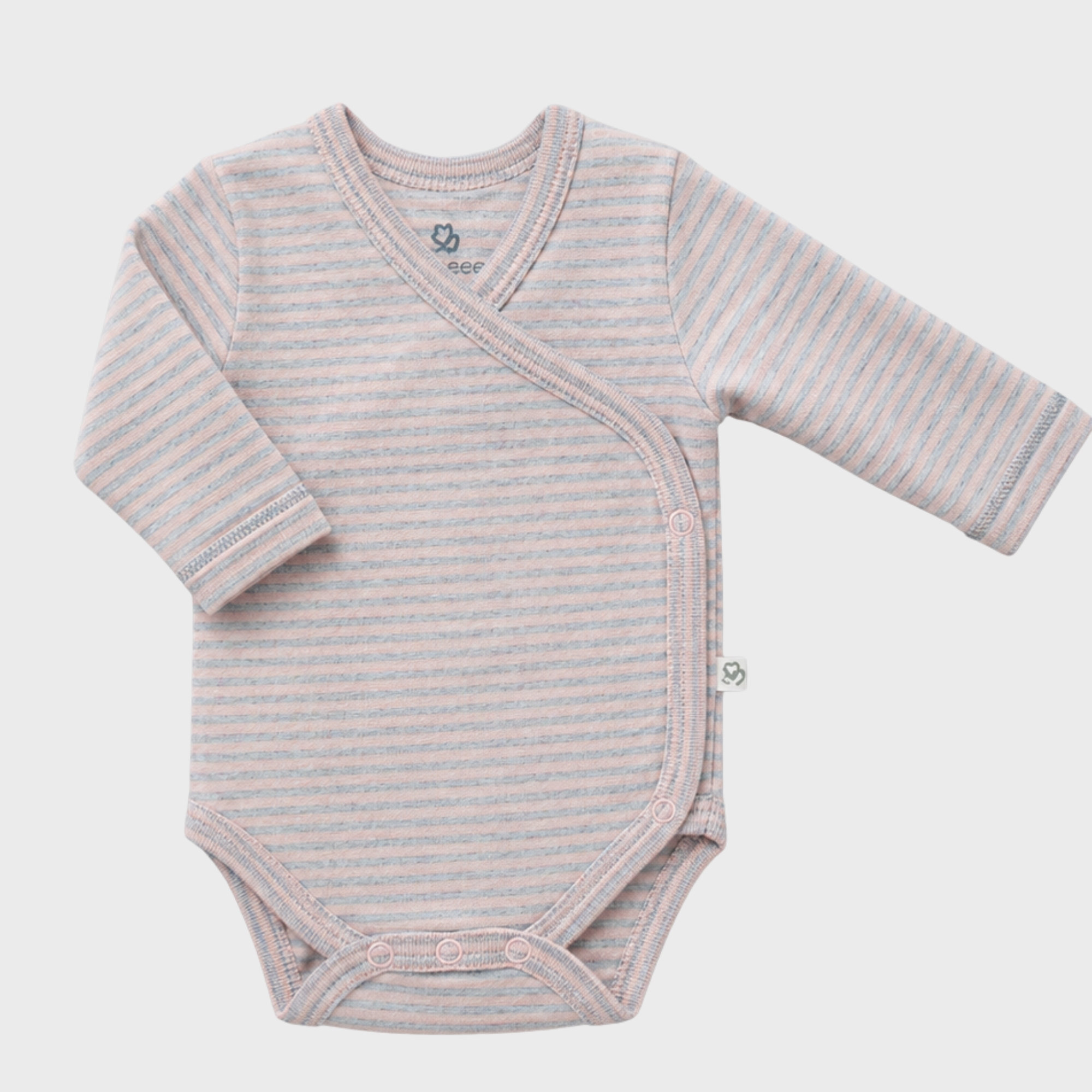 organicera_long_sleeve_kimono_bodysuit_rose_striped_result OrganicEra Organic Long Sleeve Newborn Kimono Baby Body, Striped, Rose Melange - Image 1