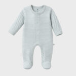 OrganicEra Organic Baby Footed Sleepsuit, Striped, Aqua Melange