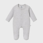 OrganicEra Organic Baby Footed Sleepsuit, Striped, Grey Melange
