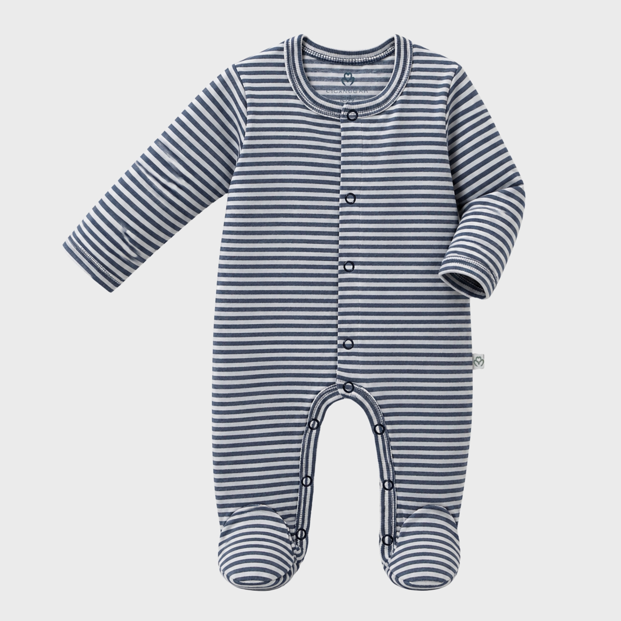 organicera_newborn_footed_sleepsuit_indigp_striped_result OrganicEra Organic Baby Footed Sleepsuit, Striped, Indigo Melange - Image 1
