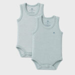 OrganicEra Organic Newborn Baby Sleeveless Bodysuit, 2 pcs Set, Aqua Melange