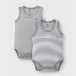 OrganicEra Organic Baby Sleeveless Bodysuit, 2 pcs Set, Grey Melange