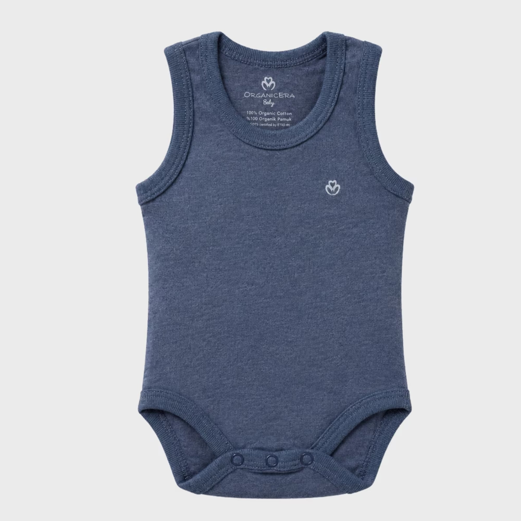 organicera_sleveless_bodysuit_,indigo OrganicEra Organic Newborn Baby Sleeveless Bodysuit, 2 pcs Set, Indigo Melange - Image 3