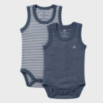 OrganicEra Organic Newborn Baby Sleeveless Bodysuit, 2 pcs Set, Indigo Melange