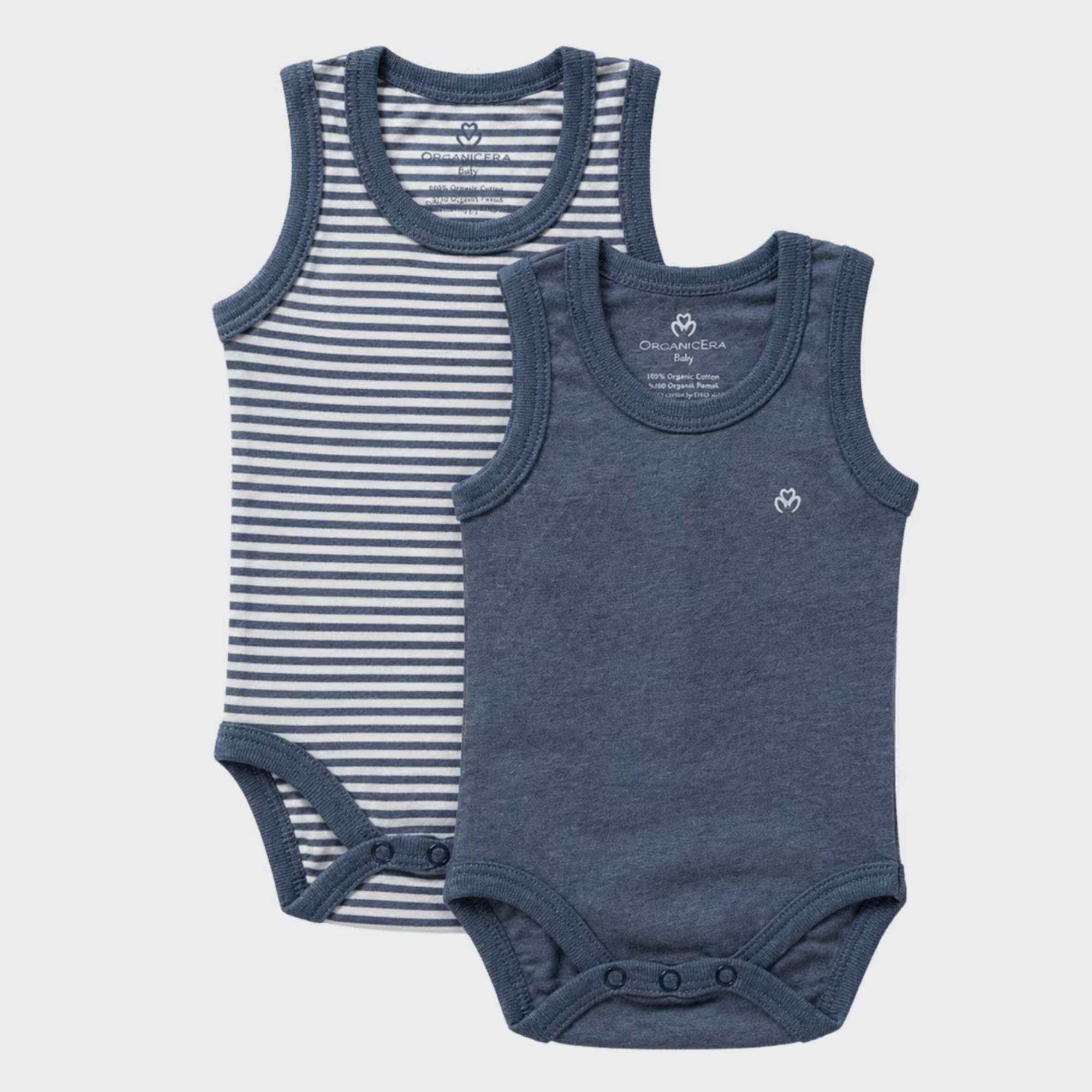 organicera_sleveless_bodysuit_,indigo_set OrganicEra Organic Newborn Baby Sleeveless Bodysuit, 2 pcs Set, Indigo Melange - Image 1