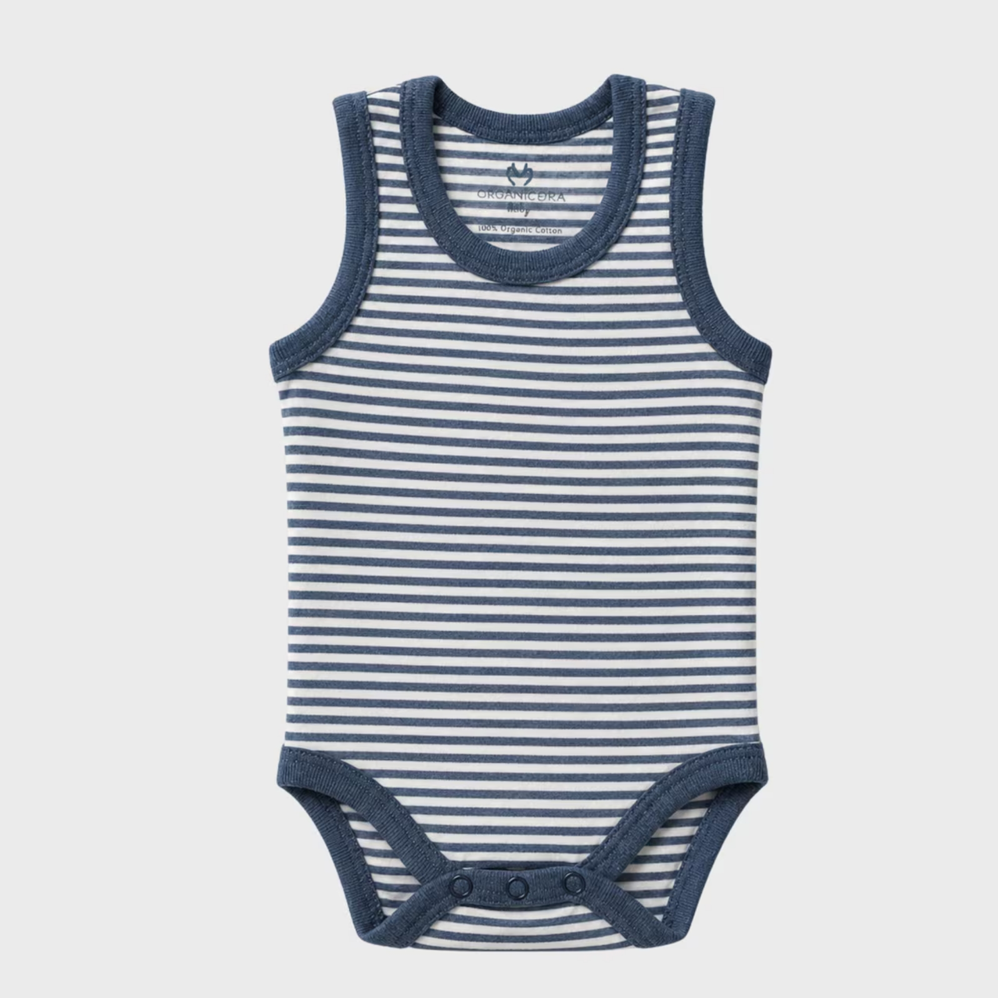 organicera_sleveless_bodysuit_,indigo_striped OrganicEra Organic Newborn Baby Sleeveless Bodysuit, 2 pcs Set, Indigo Melange - Image 2
