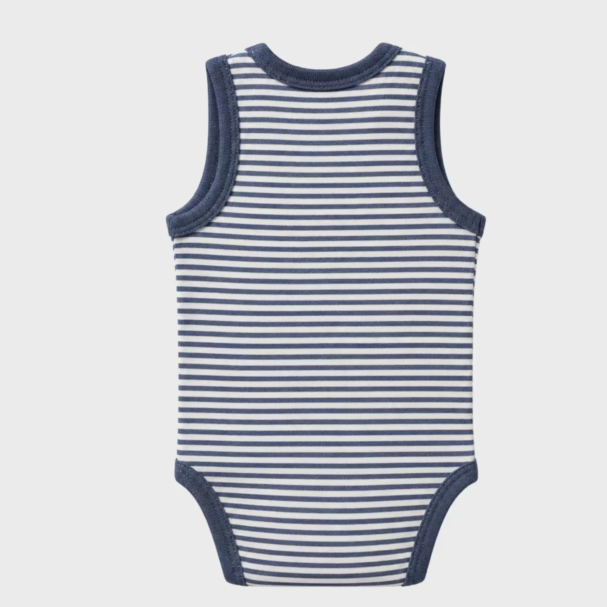 organicera_sleveless_bodysuit_,indigo_striped_back OrganicEra Organic Newborn Baby Sleeveless Bodysuit, 2 pcs Set, Indigo Melange - Image 4